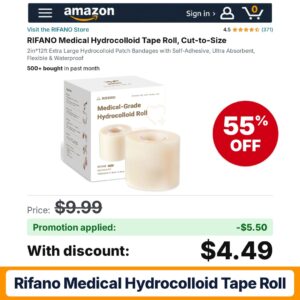 RIFANO Medical Hydrocolloid Tape Roll Amazon promo code 7J77A32F – 55% off