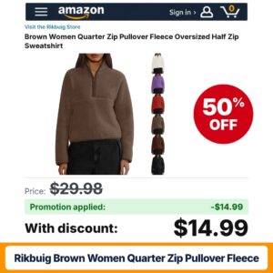 Rikbuig Brown Women Quarter Zip Pullover Fleece Amazon promo code NG2MKAXM – 50% off