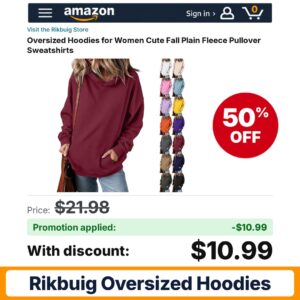 Rikbuig Oversized Hoodies Amazon promo code SSR679R5 – 50% off