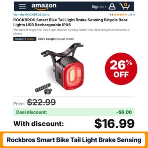 ROCKBROS Smart Bike Tail Light Brake Sensing – 26% off