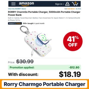 RORRY CharmGo Portable Charger Amazon promo code 30RORRYD2R – 41% off