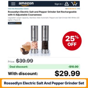 Rossedlyn Electric Salt and Pepper Grinder Set – 25% off