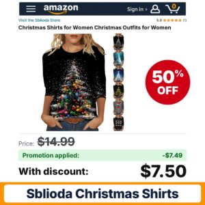 Sblioda Christmas Shirts Amazon promo code OVZEFI62 – 50% off