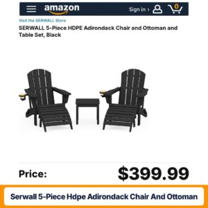 SERWALL 5-Piece HDPE Adirondack Chair and Ottoman – 25% off