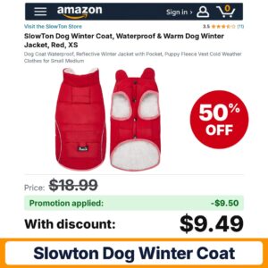 SlowTon Dog Winter Coat Amazon promo code VUKEMCAR – 50% off