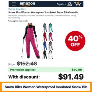 Snow Bibs Women Waterproof Insulated Snow Bib Amazon promo code HVWJ8866 – 40% off