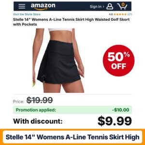 Stelle 14" Womens A-Line Tennis Skirt High Amazon promo code 9WAQO6KX – 50% off