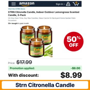 STRN Citronella Candle Amazon promo code 83VY7T45 – 50% off
