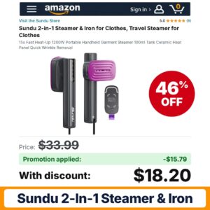 Sundu 2-in-1 Steamer & Iron Amazon promo code T6NCHPQY – 46% off