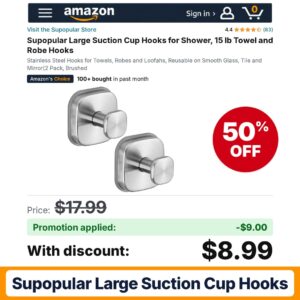 Supopular Large Suction Cup Hooks Amazon promo code WQ9BNPTO – 50% off
