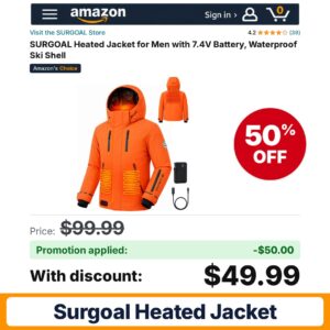 SURGOAL Heated Jacket Amazon promo code P5OKJDNG – 50% off