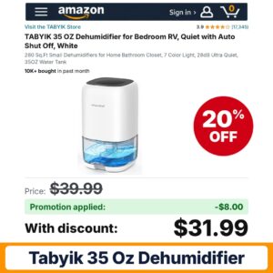 TABYIK 35 OZ Dehumidifier Amazon promo code XP00N15C – 20% off