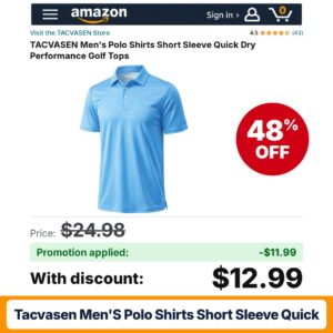 TACVASEN Men's Polo Shirts Short Sleeve Quick Amazon promo code P6Y1RJBU – 48% off