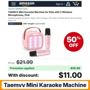 TAEMVV Mini Karaoke Machine Pink Amazon promo code TN4PS5T0 – 50% off