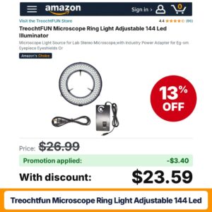 TreochtFUN Microscope Ring Light Adjustable 144 Led Amazon promo code BFBO2ZRE – 13% off
