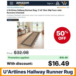 U'Artlines Hallway Runner Rug Amazon promo code 50ZIFNQW – 50% off