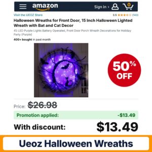 UEOZ Halloween Wreaths Amazon promo code 0FICZFN1 – 50% off