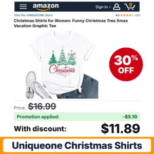 UNIQUEONE Christmas Shirts Amazon promo code WEARFHUC – 30% off