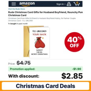 UUEFKTN Rude Christmas Card Gifts Amazon promo code M5AIP4Z5 – 53% off