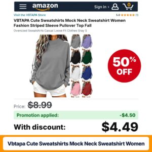 VBTAPA Cute Sweatshirts Mock Neck Sweatshirt Women Amazon promo code 5QHNPWWR – 50% off