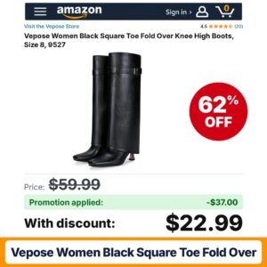 Vepose Women Black Square Toe Fold Over Amazon promo code J0HSY4OZ – 62% off