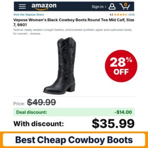 Vepose Women's Black Cowboy Boots Round Toe – 28% off