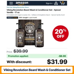 Viking Revolution Beard Wash & Conditioner Set Amazon promo code BESTBEARD20 – 20% off