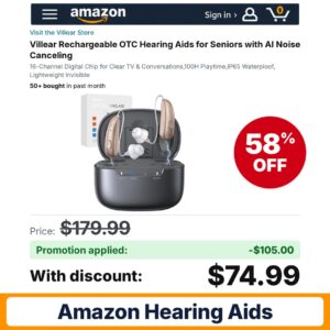 Villear Rechargeable OTC Hearing Aids Amazon promo code U8SQGGHO – 58% off