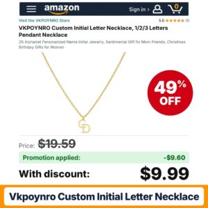 VKPOYNRO Custom Initial Letter Necklace Amazon promo code NRRTC7BS – 49% off