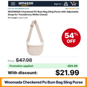 WOOMADA Checkered PU Bum Bag Sling Purse Amazon promo code DAAL741E – 54% off
