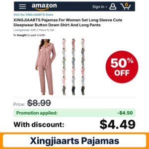 XINGJIAARTS Pajamas Amazon promo code SR3SBEKC – 50% off
