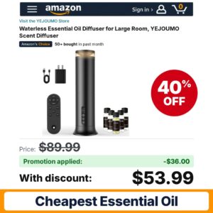 YEJOUMO Waterless Essential Oil Diffuser Amazon promo code 3KE08GOX – 40% off