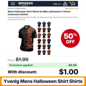 YVENLG Mens Halloween Shirt Shirts Amazon promo code UYBRATXG – 50% off