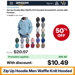 Zip Up Hoodie Men Waffle Knit Hooded Amazon promo code 3KKFI6XE – 50% off
